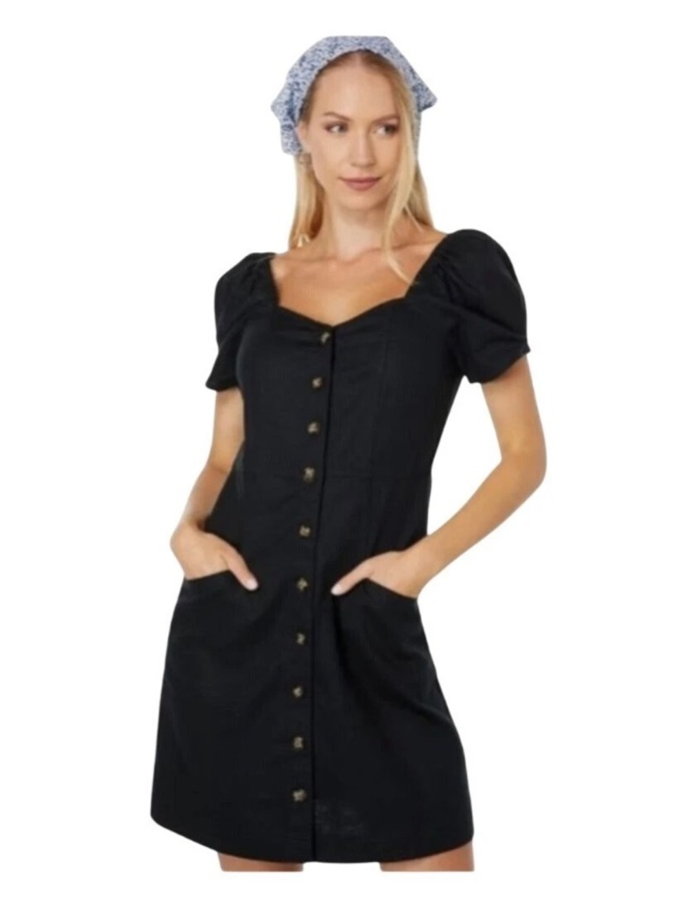 Madewell black linen and cotton blend mini dress